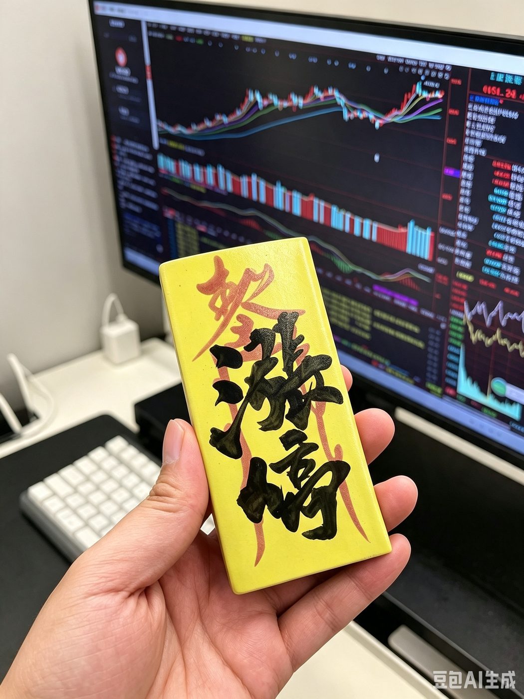 Yellow glaze ceramic Zhangting talisman card with red calligraphy